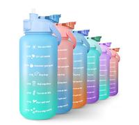 KAYMAN 2L Motivational Water Bottle with Lockable Lid, Removable Straw, and Handle - BPA free, Secure & Leak Proof for Workouts, Gym, Hiking with Time Marking - Blue/Teal