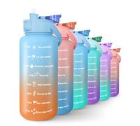 KAYMAN 2L Motivational Water Bottle with Lockable Lid, Removable Straw, and Handle - BPA free, Secure & Leak Proof for Workouts, Gym, Hiking with Time Marking - Blue/Orange