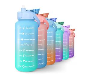 KAYMAN 2L Motivational Water Bottle with Lockable Lid, Removable Straw, and Handle - BPA free, Secure & Leak Proof for Workouts, Gym, Hiking with Time Marking - Blue/Teal