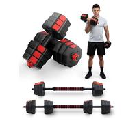 Kayman Adjustable Dumbbell Set - 20kg Total Weight with Non-Rolling Design, Adjustable Weights & Comfortable Grip - Training Equipment for Versatile Workouts at Home & Gym - Unisex (Black & Red)
