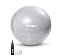 KAYMAN Exercise Ball - Anti-Burst System, Non-Slip Rings, Durable Material, Easy to Inflate, Perfect for Yoga, Pilates, Fitness, Balance Training, Gym, and Home Workouts (Grey, 65cm)