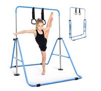 KAYMAN Gymnastics Horizontal Bar for Kids with Rings & Hand Protection Wrap - Adjustable Height 89/99/109/119/129cm, Heavy-Duty Steel Gym Equipment for Home Gymnastics, Strength & Flexibility Training