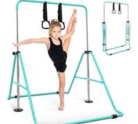 KAYMAN Foldable Gymnastics Horizontal Bar with Hand Protection Wrap, Adjustable Height & Feet - Durable Iron Equipment for Flexibility Training, Compact & Stylish (Teal., Small (90-130cm))