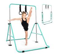 KAYMAN Foldable Gymnastics Horizontal Bar with Hand Protection Wrap, Adjustable Height & Feet - Durable Iron Equipment for Flexibility Training, Compact & Stylish (Teal., Small (90-130cm))