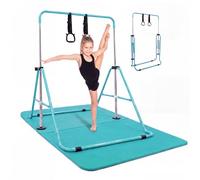 KAYMAN Kids Gymnastics Horizontal Bar, Adjustable 89-129cm, Rings & Wrap | Heavy-duty steel, non-slip rubber base, foldable for storage, powder-coated, for home, strength & flexibility training