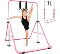 KAYMAN Kids Gymnastics Horizontal Bar, Adjustable 89-129cm, Rings & Wrap | Heavy-duty steel, non-slip rubber base, foldable for storage, powder-coated, for home, strength & flexibility training