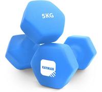 KAYMAN Neoprene Dumbbell Pair with Anti-Slip Grip, Hex Edges, Water-Resistant Surface & Free Workout Poster Guide - Weight Set for Home, Gym & Fitness Training Equipment - Unisex (5kg - Blue)