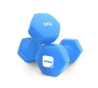 KAYMAN Neoprene Dumbbell Pair with Anti-Slip Grip, Hex Edges, Water-Resistant Surface & Free Workout Poster Guide - Weight Set for Home, Gym & Fitness Training Equipment - Unisex (5kg - Blue)