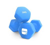 KAYMAN Neoprene Dumbbell Pair with Anti-Slip Grip, Hex Edges, Water-Resistant Surface & Free Workout Poster Guide - Weight Set for Home, Gym & Fitness Training Equipment - Unisex (5kg - Blue)