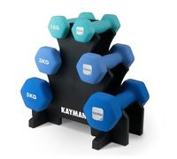 KAYMAN Neoprene Dumbbells Set with Stand - 1kg, 2kg, 3kg Hex Hand Weights for Home and Gym - Anti-Slip Grip, Water-Resistant Coating - Weights Dumbbells Set for Strength Training and Workouts