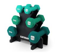 KAYMAN Neoprene Dumbbells with Anti-Slip Grip,Hex Edges,Water-Resistant Surface & Workout Poster-Weight Set for Home, Gym & Fitness (1kg 2kg 3kg 4kg 5kg 6kg 8kg 10kg) (Green Set (1Kg, 2Kg, 3Kg))