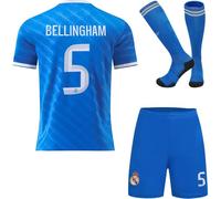 Kaymazede Madrid Bellingham #5 Third 2025/2026 Children's Jersey Shorts/Socks, Children's Gift and Boys Sizes (26, Blue)
