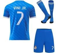 Kaymazede Madrid Vini Jr. #7 Third 2025/2026 Children's Jersey Shorts/Socks, Children's Gift and Boys Sizes (2-13 Years)