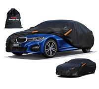 Kayme Car Cover Waterproof Breathable, Outdoor Full Cover Rain Sun Dust All Weather Protection with Zip and Cotton Lined, Fit Sedan (470 To 490cm) 3XL Black