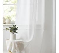 Kayne Studio 2 Panels Linen Textured Semi Sheer Pinch Pleated Curtains, Light Filtering Farmhouse Window Curtains for Living Room,84 inches Long Pinch Pleated Drapes with 18 Pin Hooks,36"Wx84"L,White