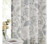 Kayne Studio Backtab Rod Pocket Jacobean Floral Semi Sheer Curtains Boho Botanical Leaf Printed Vintage Farmhouse Blue Grey Light Filtering Window Treatment Sets Living Room Bedroom,52"x84",2 Panels