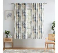 Kayne Studio Blue Brown Watercolor Semi Sheer Curtain Panels, Boho Ink Geo Print Light Filtering Farmhouse Drapes for Living Room Bedroom, Back Tab Rod Pocket Window Treatment Set,W52 x L63,2 Panels