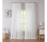 Kayne Studio Boho Semi Sheer Pinch Pleated Curtains, 95 Inches Long Window Treatments,Rayon Light Filtering Pinch Pleat Drapes for Farmhouse Living Room 36" W x 95" L,18 Pin Hooks,2 Panels,White