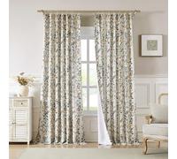 Kayne Studio Pinch Pleated Leaf Floral Window Curtains Light Filtering Lined Drapes Botanical Printed Country Farmhouse Back Tab Window Panels for Living Room Bedroom, 40"x95",Green & Yellow,2 Panels