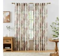Kayne Studio Red Brown Watercolor Semi Sheer Curtain Panels, Boho Ink Geo Print Light Filtering Farmhouse Drapes for Living Room Bedroom, Back Tab Rod Pocket Window Treatment Set,W52 x L63,2 Panels
