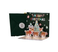 KAYNO 3D Pop Up Christmas Greeting Cards Handmade Cards with Envelope for Chris Holiday- Feature Xmas Tree, Snowman, Reindeer, Santa and Bell