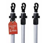 KAYNUR 3X Telescopic Washing Line Support Pole 2.4m - Heavy Duty Extendable Clothesline Prop, Adjustable Outdoor Laundry Support, Weather-Resistant Metal for Garden, Patio & Balcony