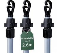 KAYNUR 3X Telescopic Washing Line Support Pole 2.6 m - Heavy Duty Extendable Clothesline Prop, Adjustable Outdoor Laundry Support, Weather-Resistant Metal for Garden, Patio & Balcony