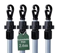KAYNUR 4X Telescopic Washing Line Support Pole 2.6 m - Heavy Duty Extendable Clothesline Prop, Adjustable Outdoor Laundry Support, Weather-Resistant Metal for Garden, Patio & Balcony