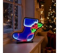 KAYNUR Double Sided Infinity Mirror Christmas Stocking LED Decoration, 34 x 30cm, 12V 3.6W Low Voltage Indoor Festive Light with Transformer & 3m Lead Wire