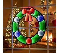 KAYNUR Generic Santa Waving Hand LED Infinity Mirror Christmas Decoration Indoor Festive Light Christmas Home Decor 40 x 27cm with 5m Lead (Infinity Mirorr Wreath LED)