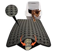 KAYOUBI Cat Litter Mat Litter Trapping Mat, Double-Layer Kitty Paw Design Mat, Waterproof, Easy to Clean, Non-Slip, Scatter Control, Sifting (Black)