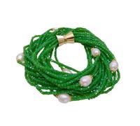 KAYOUDE 12 Strands Green Cube Cultured White Rice Pearl Torsade Necklace