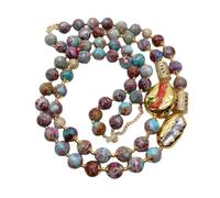 KAYOUDE 2 Layers Blue Purple Sea Sediment Jasper Necklace | Orange Coral White Biwa Pearl Beads Multilayers Necklace Statement Jewelry