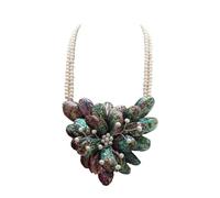 KAYOUDE 2 Strands Freshwater White Pearl Abalone Shell Flower Necklace