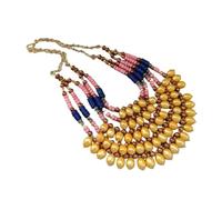 KAYOUDE 3 Strands Cultured Rice Pearl Coral Lapis Necklace 18" | Three-strand design creates rich layered texture with classic color