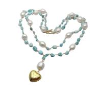 KAYOUDE Blue Larimars White Rice Freshwater Pearl Statement Necklace