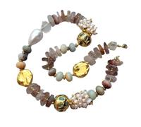 KAYOUDE Cultured White Pearl Quartz Sea Shell Choker Necklace