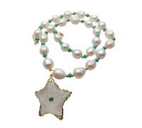 KAYOUDE Freshwater Cultured White Rice Pearl Blue Turquoise Necklace