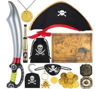 kayqbonke 11-Piece Children's Pirate Costume Set, Includes Pirate Hat, Sword, Eye Patch, Treasure Map, Telescope & More, Perfect for Kids' Parties & Role Play