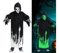 kayqbonke Grim Reaper Costume Kids, Halloween Costumes for Kids Glow In The Dark, Halloween Skeleton Reaper Cloak, Death Costume Party Cosplay Accessories for Boys and Girls
