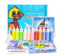 KAYSENSUK 24 Sheets Sand Painting Pictures, 12 Bottles Sparky Glitter Colored Sand Art Paper Craft Kit with Design Tool Drawing Board for Chidlren to DIY Design Doodle