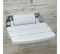 Nes Home Kayson 350mm Foldable White Wall Mounted Shower Seat Mobility Aid Chrome Mount
