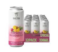 KAYTEA Cold Brew Pineapple Passionfruit Iced Tea Cans, 330ml x 12 - Organic Hibiscus Ice Tea with Pineapple & Passion Fruit Infusion - Low Calorie Flavoured Ice Drinks, Made in the UK