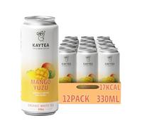 KAYTEA Cold Brew Yuzu Mango Iced Tea Cans, 330ml x 12 Cans - Organic White Ice Tea with Mango Flavour & Yuzu Infusion - Low Calorie Flavoured Ice Drinks, Made in the UK