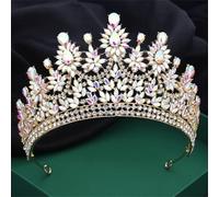 KAYTMSDIBig Diadem Rhinestone Crystal Tiaras For Bride Headdress Princess Wedding Crown Pageant Hair Jewelry Accessories Gold AB