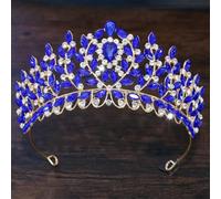 KAYTMSDIWomen's Elegant Crystal Crown Wedding Birthday Party Rhinestone Crown Hair Ornaments Jewelry gold blue