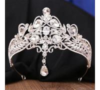 KAYTMSDIWomen's Korean Elegant Bridal Opal Crystal Pendant Tiara Wedding Party Crown Hair Accessories silver