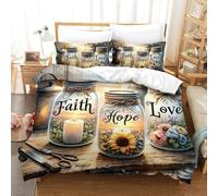 KAYZTGSDA Faith Hope Love Duvet Cover Set 3 PCS Hotel Quality Quilt Cover Bedding Set Bed Covers with Pillowcases with Zipper Closure Ultra Soft Anti Allergic Microfiber Double（200x200cm）