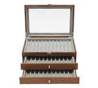 Kazafa Vintage Walnut Pen Display Case 34-Slot Large Capacity 3-Tier Wooden PenStorage Organizer with Glass Lid & Velvet Lining Pen Storage Organizer for Fountain Pens
