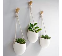 Kazai.® | Porcelain Wall Vases | 3 Piece Set | Including Wooden Hooks | Matte White